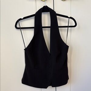 AQUA Black Halter Button Up Vest